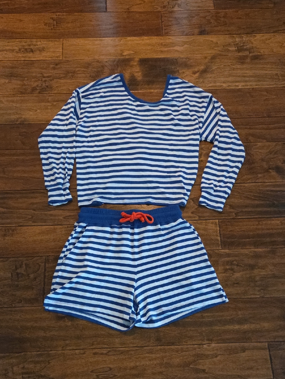 Sundry Blue and White Striped Set with Poppy Red Drawstring. Size 0